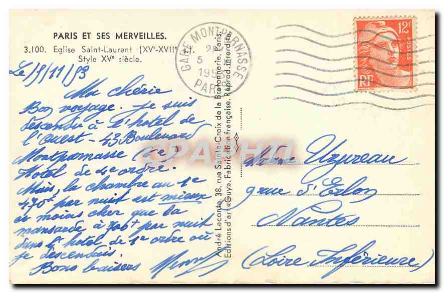 CPA Paris et ses Merveills Eglise Saint Laurent  — Verso