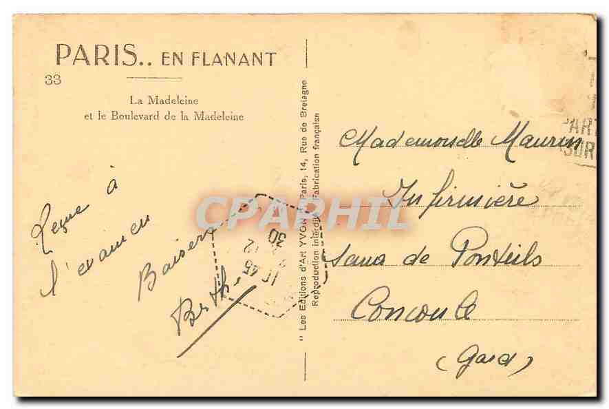 CPA Paris La Madeleine et le Boulevard de la Madeleine  — Verso