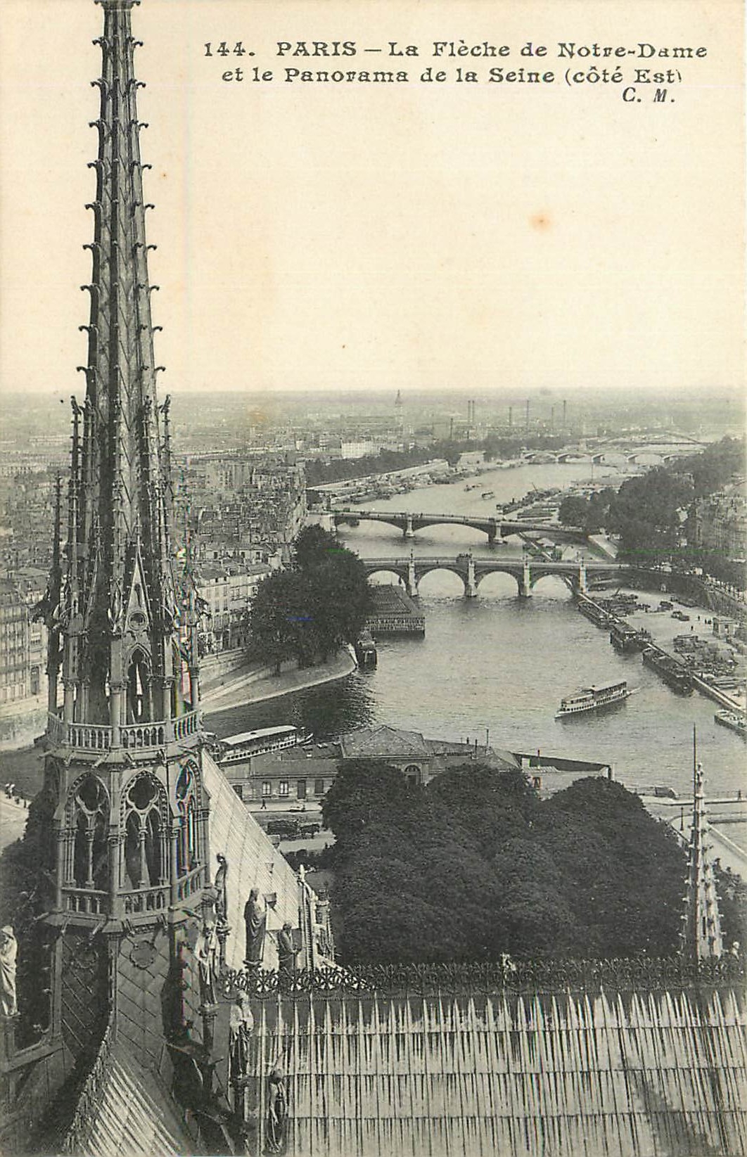 CPA Paris La Fleche de Notre Dame et le Panorama de la Seine cote Est 