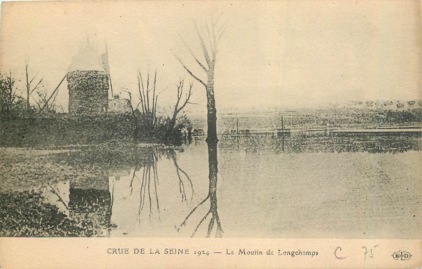 Inundación del río Sena 1924 — La Rueda de Longchamps — Anciens E.° Le Durey, París