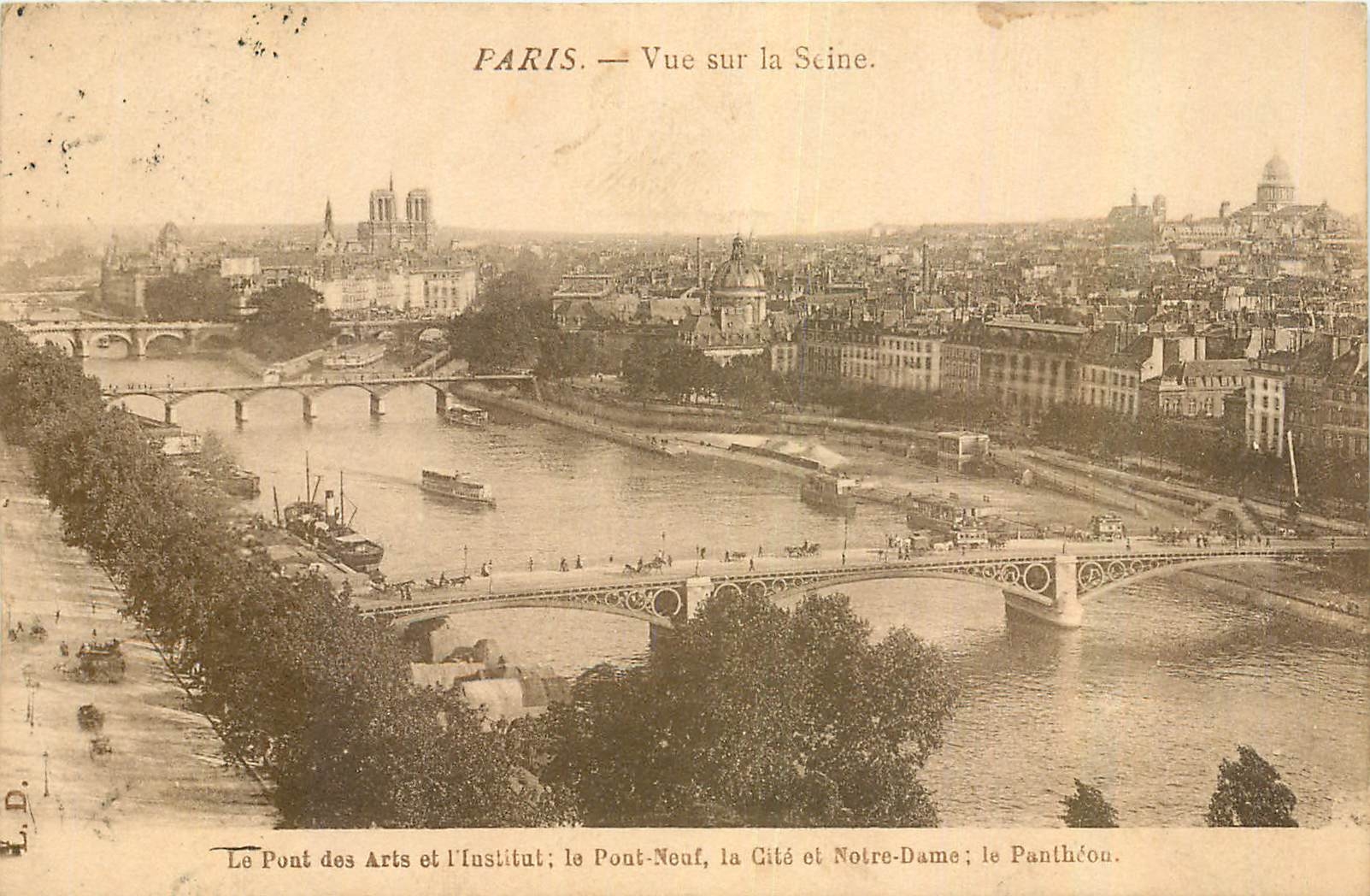 CPA Paris Vue sur la Seine Le Pont des Arts et l'Institut le pont Neuf la Cite et Notre Dame Le Pant