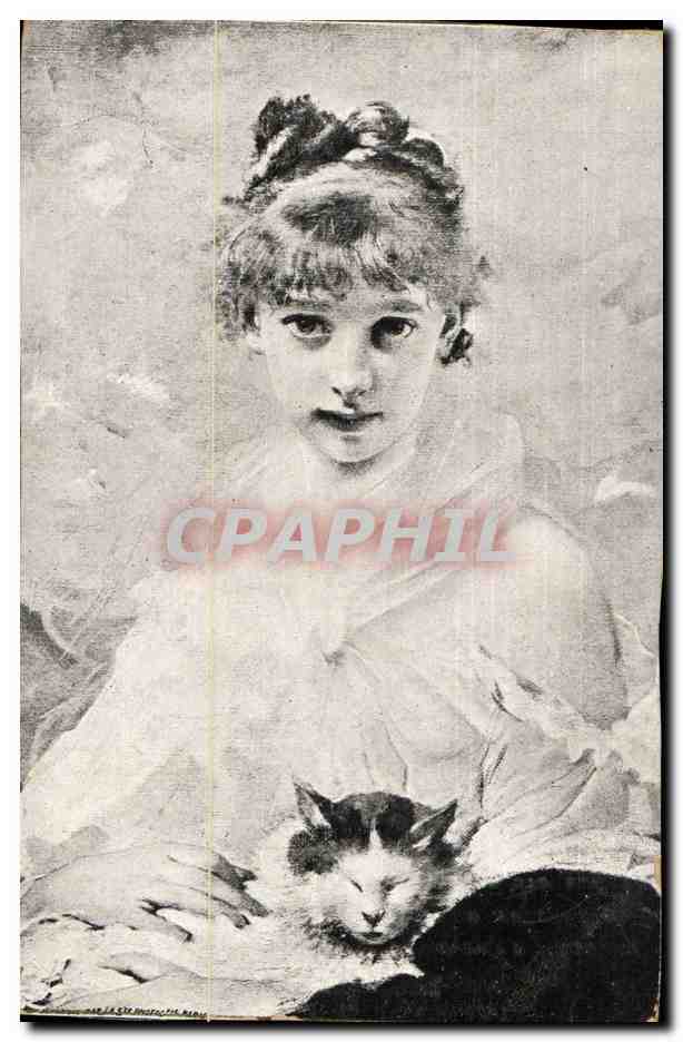 CPA Fantaisie Femme et son chat