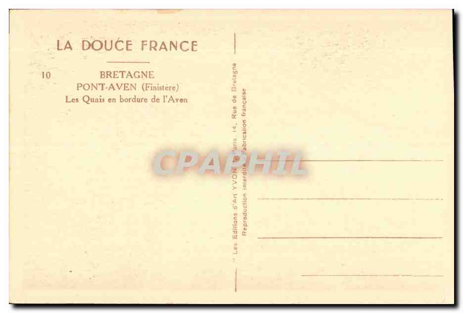 CPA Pont Aven Les quais en bordure de l'Aven — Rückseite