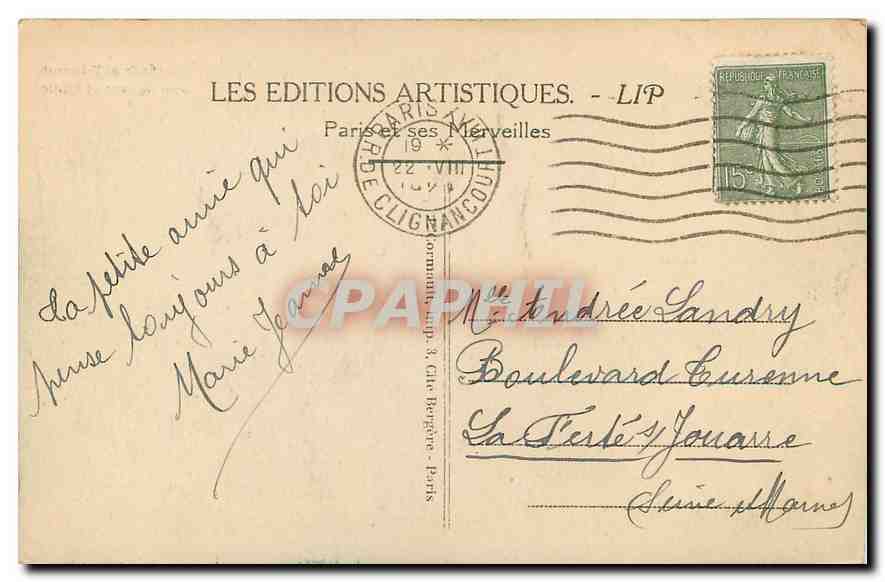 CPA Paris L'Arc de Triomphe de l'Etoile  — Rückseite