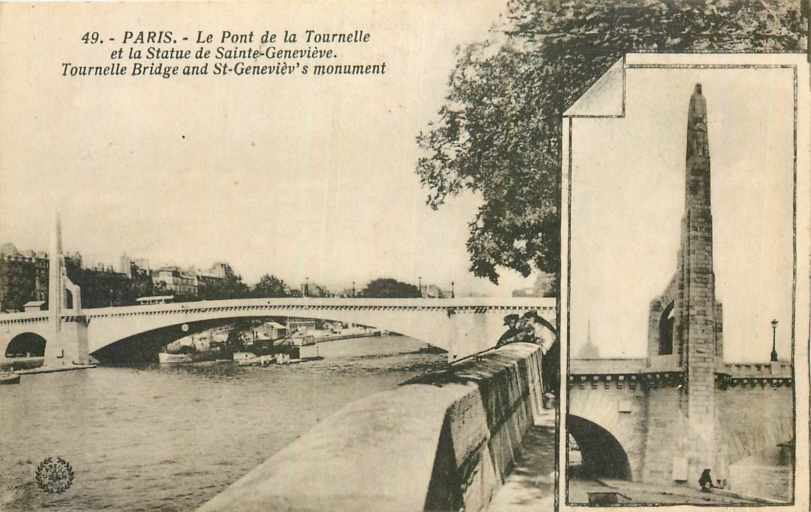 CPA Paris Le Pont de la Tournelle et la Statue de Sainte Genevieve 