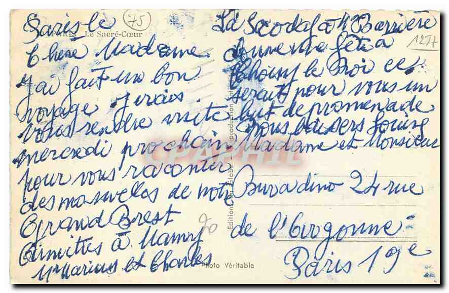 CPA Paris Le Sacre Coeur  — Rückseite