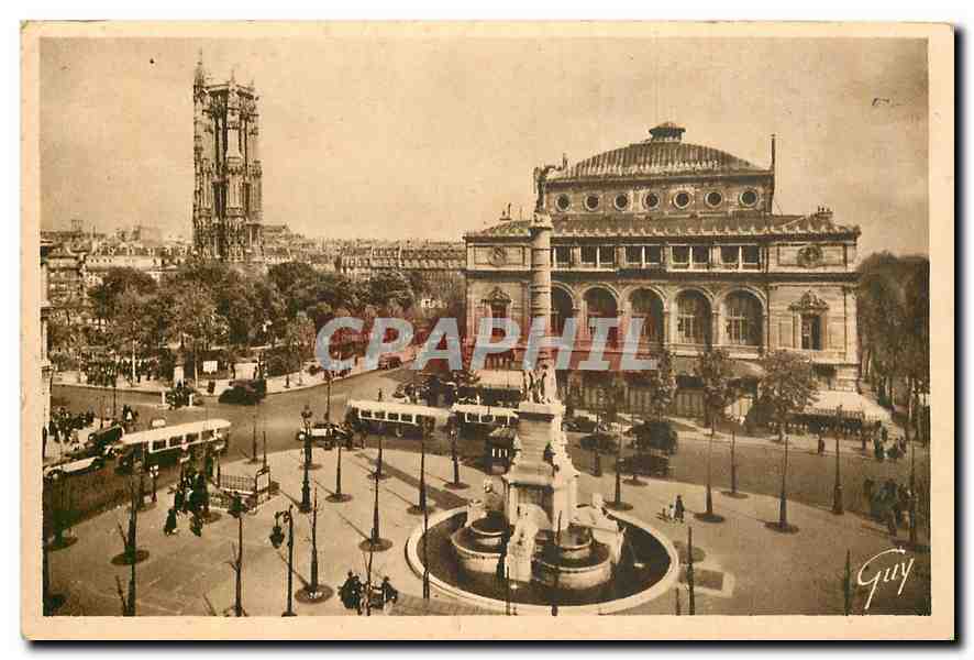 CPA Paris et ses Merveilles La Place du Chatelet avec sa Fontaine dite du Palmier et la Tour St Jacq