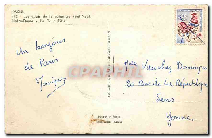 Paris — Les quais de la Seine au Pont-Neuf, Notre-Dame, La Tour Eiffel — LYNA PARIS 812 — Rückseite