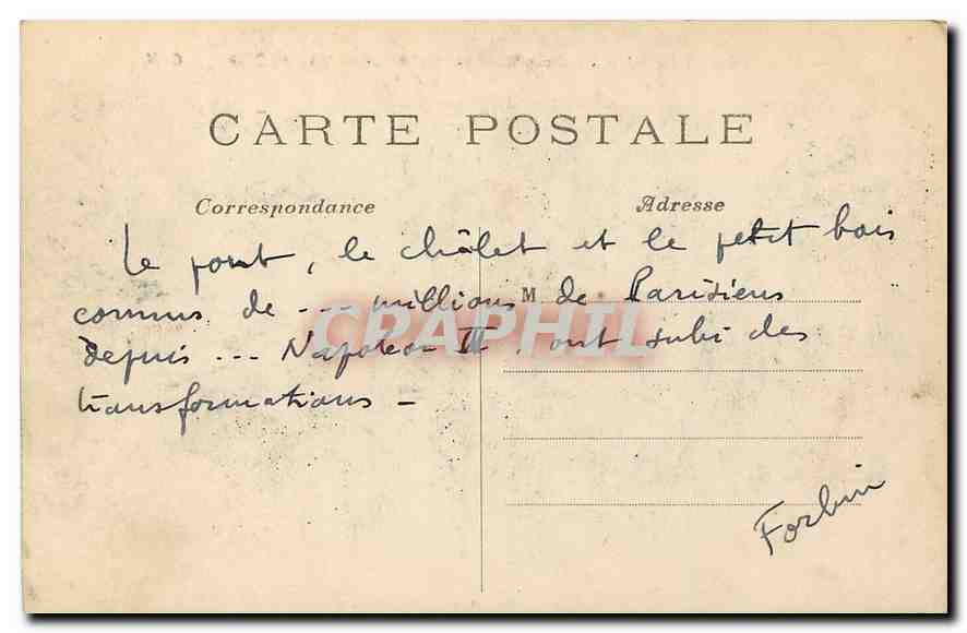 CPA Paris Le Bois de Boulogne Chalet des Iles  — Rückseite