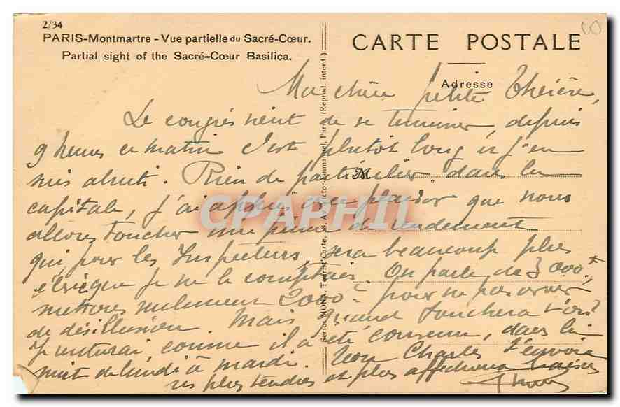 CPA Paris Montmartre Vue partielle du Sacre Coeur  — Rückseite