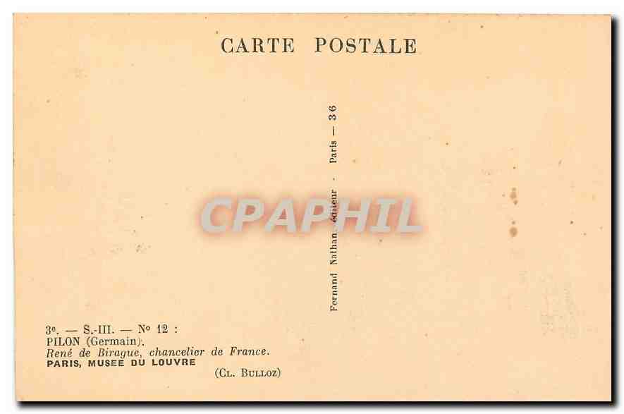 CPA Pilon Germain Rene de Birague chancelier de France Paris Musee du Louvre  — Rückseite