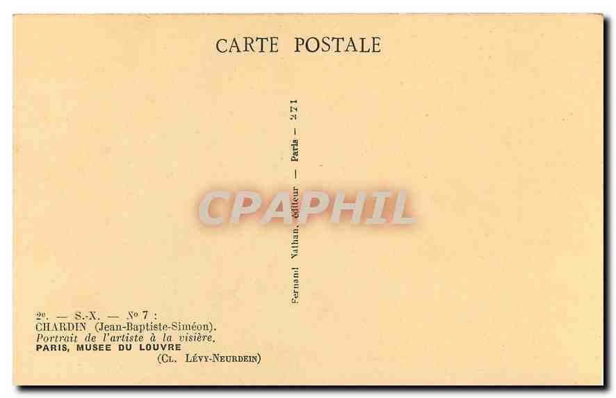 CPA Chardin Jean Baptiste Simeon Portail de l'Artiste a la visiere Paris Musee du Louvre  — Rückseite