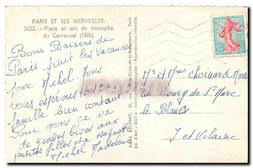 CPA Paris et ses Merveilles Place et arc de triomphe du Carrousel  — Verso