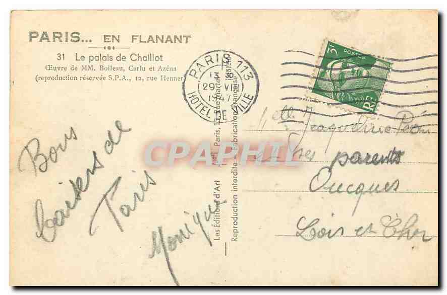 CPA Paris en flanant Le palais de Chaillot  — Rückseite