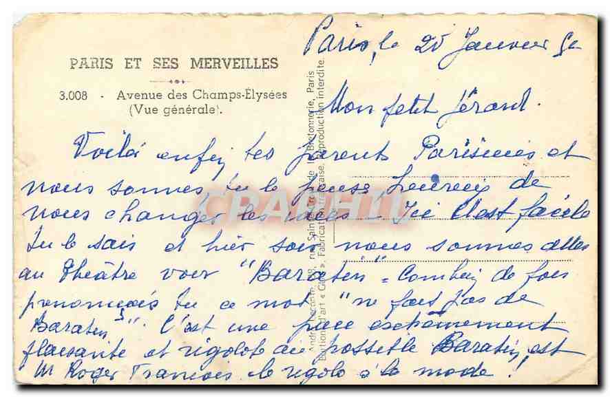 CPA Paris et ses Merveilles Avenue des Champs Elysees Vue generale  — Rückseite