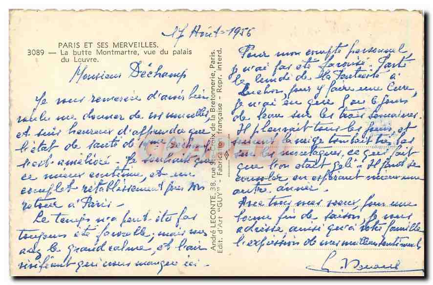 CPA Paris et ses Merveilles La Bute Montmartre bue du palais du Louvre  — Rückseite