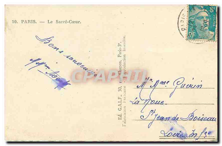 CPA Paris Le Sacre Coeur  — Rückseite