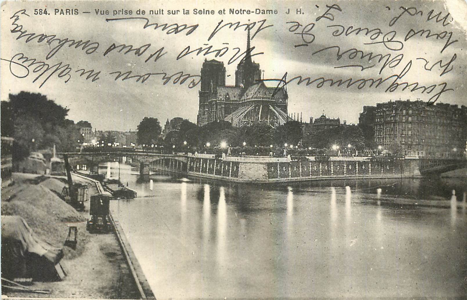 CPA Paris Vye prise de nuit sur la Seine et Notre Dame 