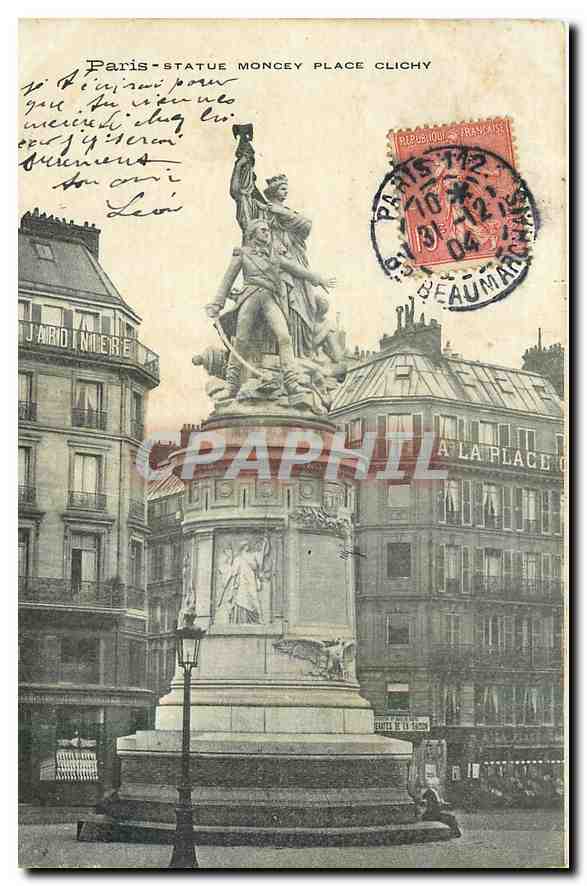CPA Paris Statue Moncey Place Clichy 