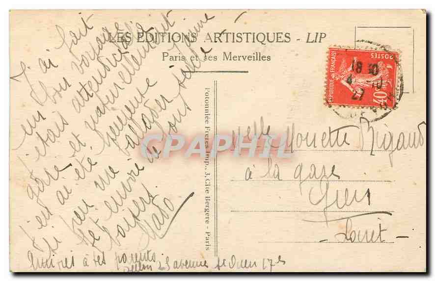 CPA Paris La Gare de Lyon  — Rückseite