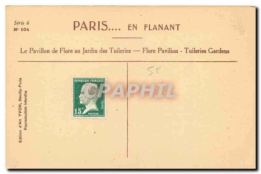 CPA Paris Le Pavillon de Flore au Jardin des Tuileries  — Rückseite