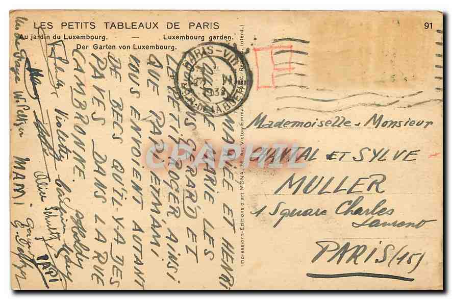 CPA Les Petits Tableaux de Paris Au Jardin du Luxembourg Ane Mule — Rückseite