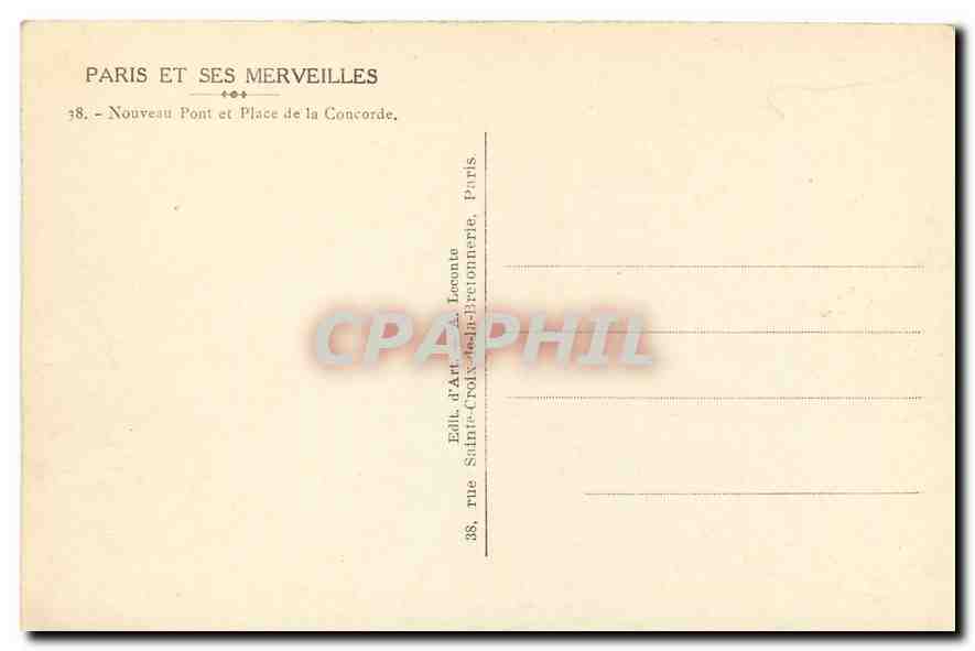 CPA Paris et ses Merveilles Nouveau Pont et Place de la Concorde  — Verso