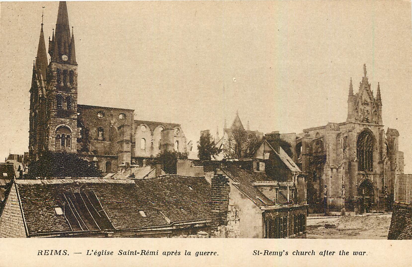 Reims — L'église Saint-Rémi après la guerre — Édition Reims-Cathédrale