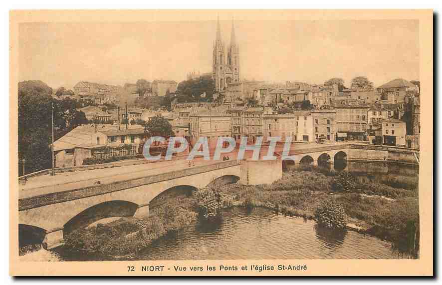 Niort — Vue vers les Ponts et l'église St-André — Ed. A la Civette, Rue Ricart, Niort