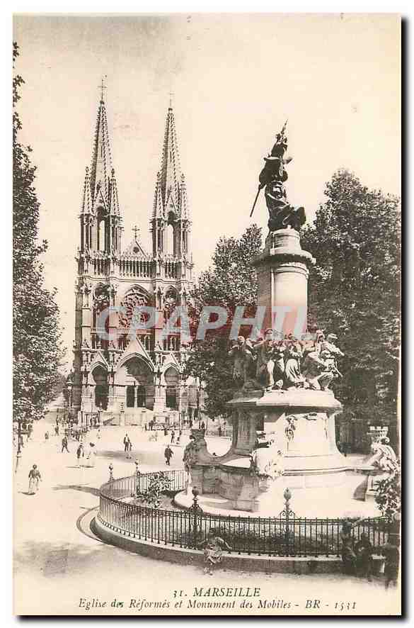 CPA Marseille Eglise des Reformes et Monument des Mobiles 