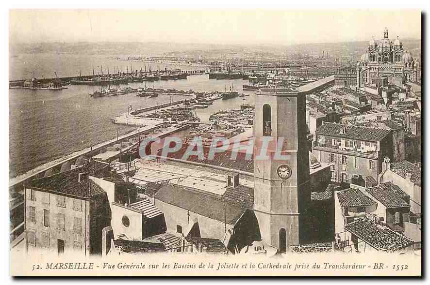 CPA Marseille Vue generale sur les Bassins de la Joliette et la Cathedrale prise du Transbordeur 