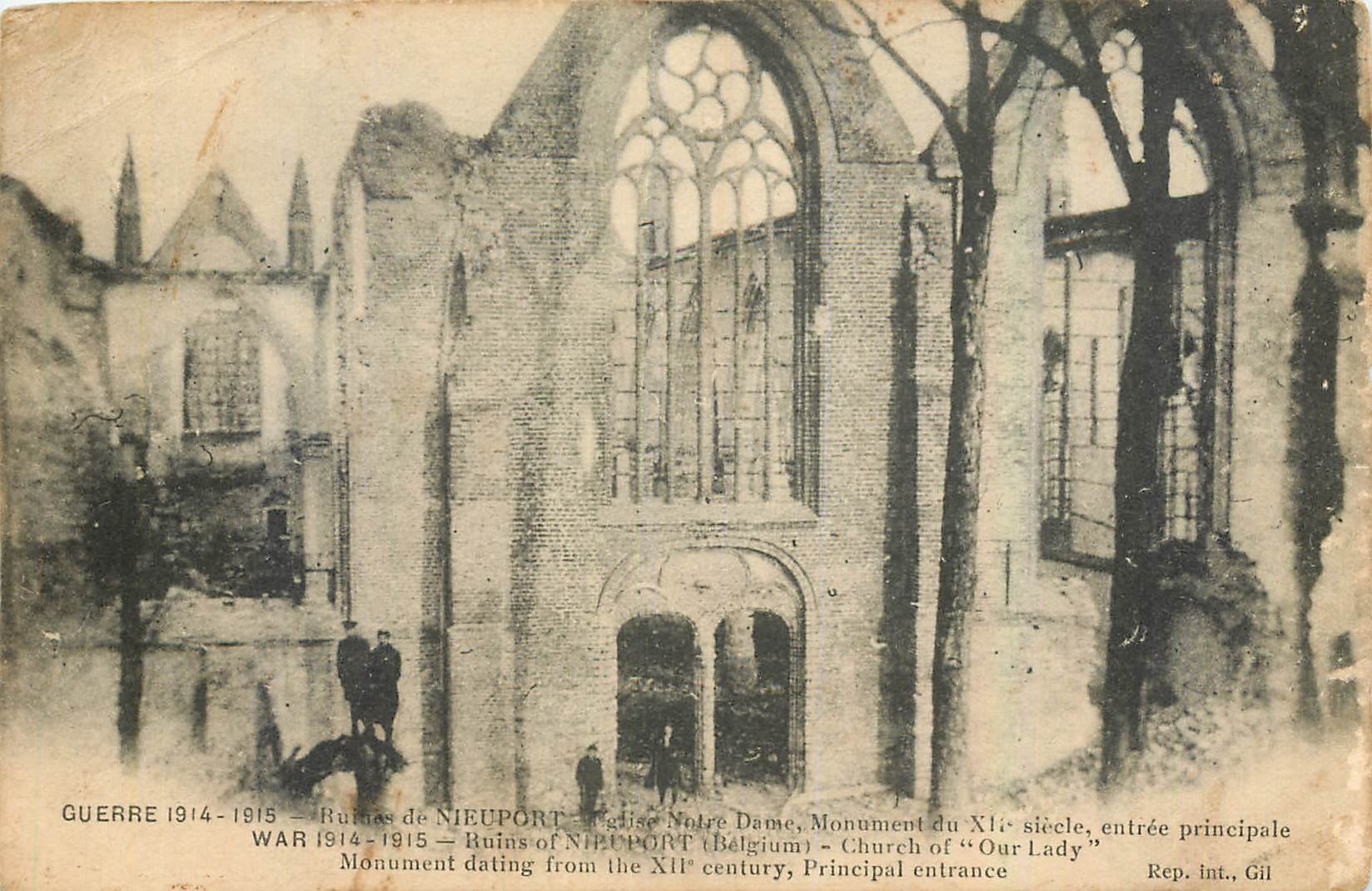 CPA Guerre 1914-1915 Ruines de Nieuport Eglise Notre Dame entree principale 