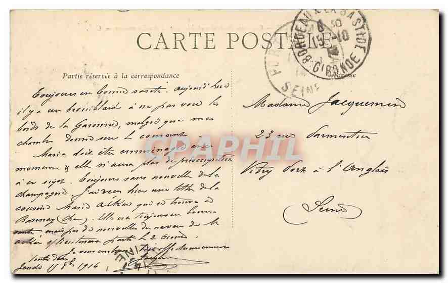 CPA Bordeaux Colonne rostrales et Monument des Girondins  — Verso
