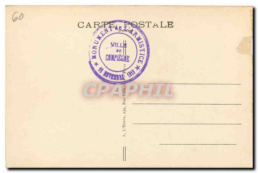 CPA Foret de Compiegne Armistice Le Monument par Edgar Brand  — Verso