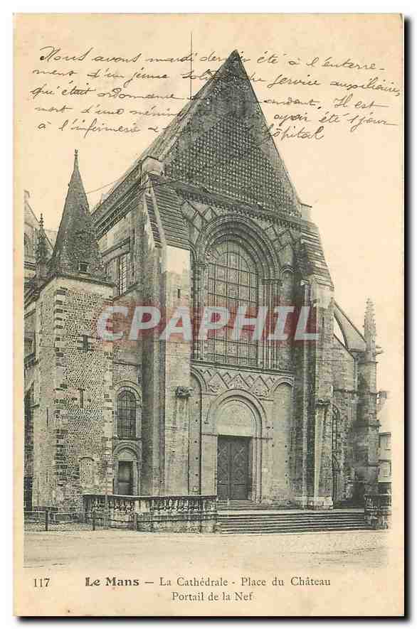 CPA Le Mans La Cathedrale Place du Chateau Portail de la Nef 