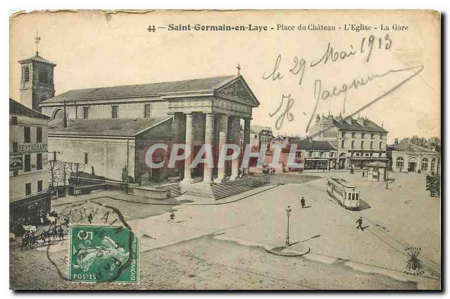 CPA Saint Germain en Laye Place du Chateau l'Eglise La Gare 
