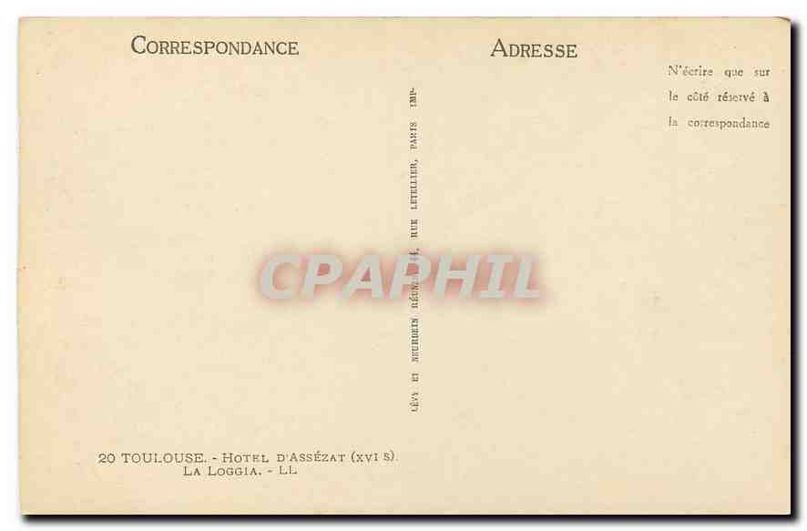CPA Toulouse Hotel d'Assezat La Loggia  — Verso