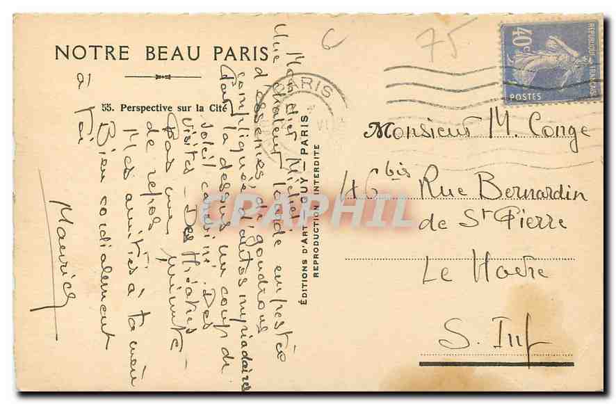 CPA Notre beau Paris Perspective sur la Cite  — Verso