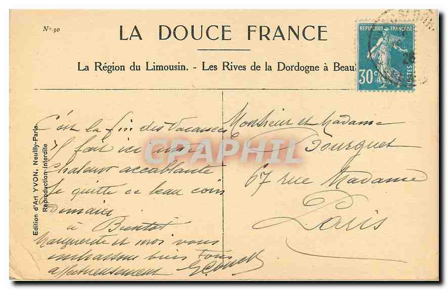 CPA La Douce France La Region du Limousin Les Rives de la Dordogne  — Back