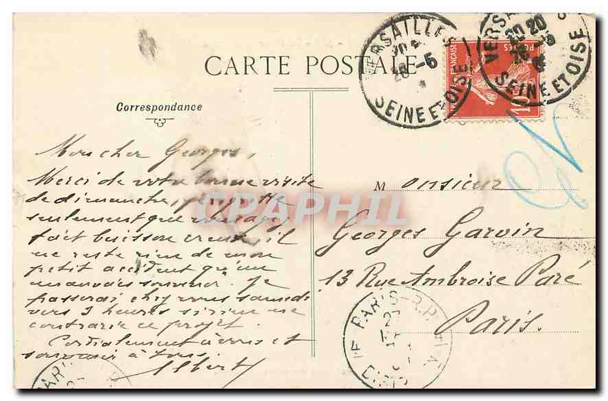 CPA Versailles Le Char embourbe  — Verso