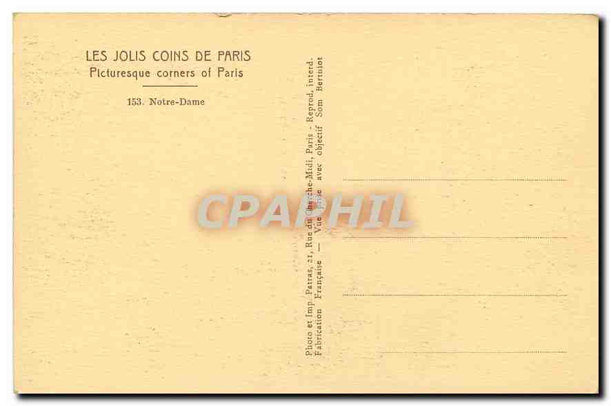 CPA Les Jolis Coins de Paris Pacturesque corners of Paris Notre Dame  — Rückseite