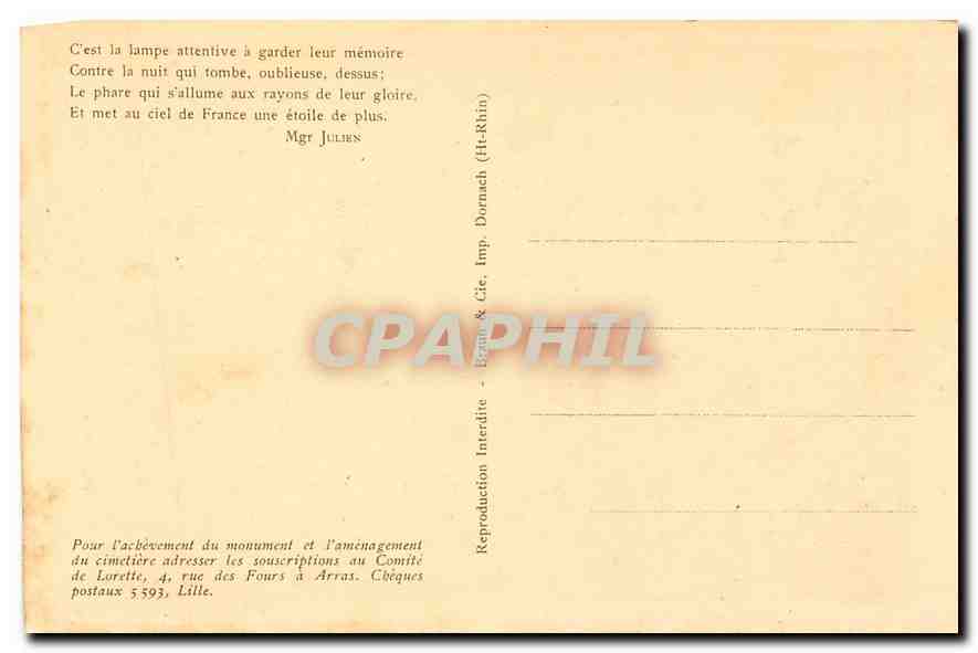 CPA N D de Lorette l'Entree de la Tour  — Rückseite