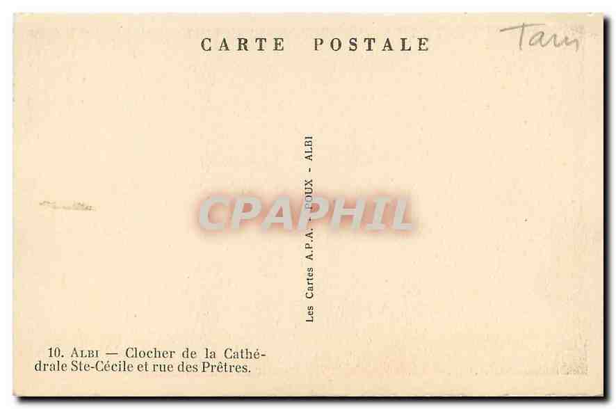 CPA Albi Clocher de la Cathedrale Ste Cecile et rue des Pretres  — Rückseite