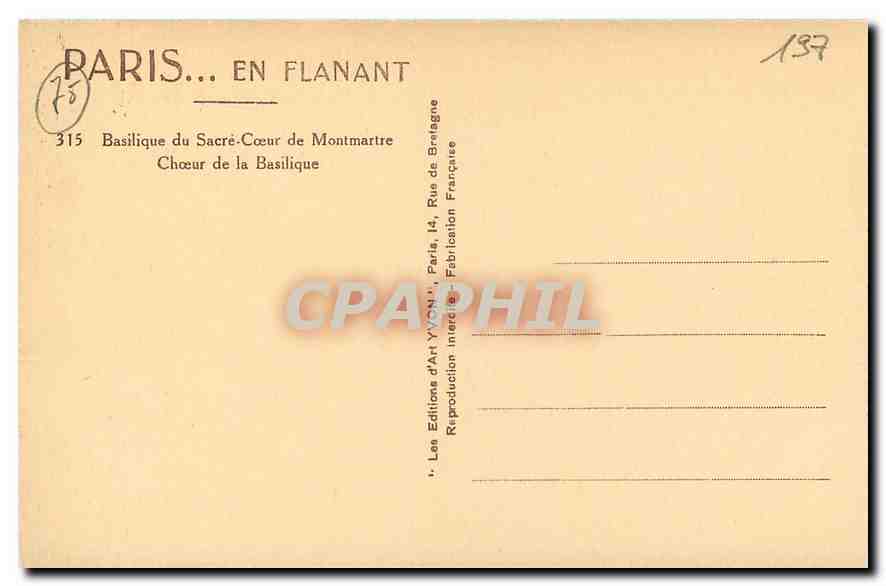 CPA Paris Basilique du Sacre Coeur de Montmartre  — Rückseite