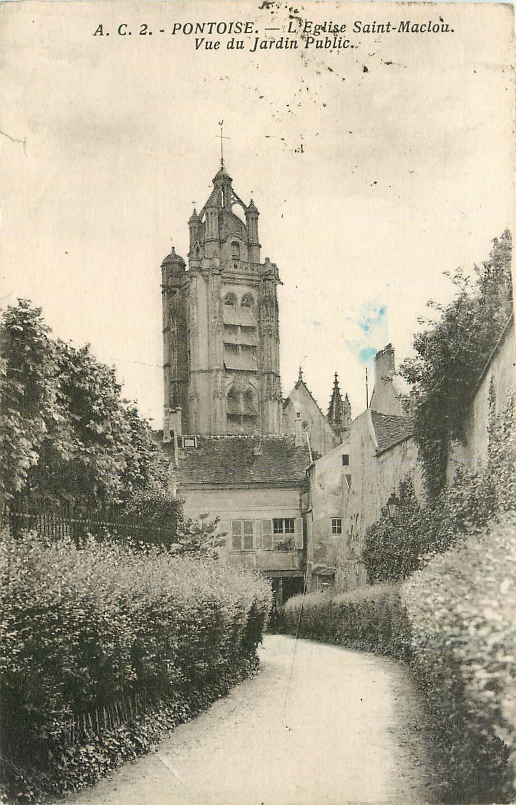 CPA Pontoise l'Eglise Saint Maclou Vue du Jardin Public 