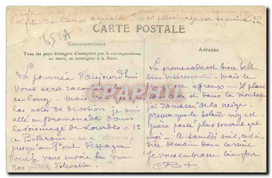 CPA Les Pyrenees Cauterets Pont d'Espagne  — Rückseite