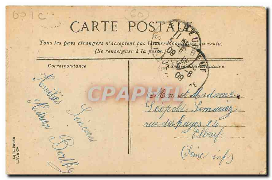 CPA Beauvais Le Jeu de Paume  — Verso