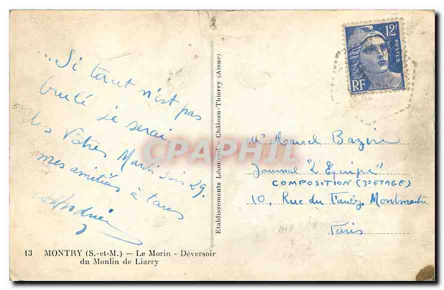 CPA Montry S et M Le Morin Deversoir du Moulin de Liarry  — Back