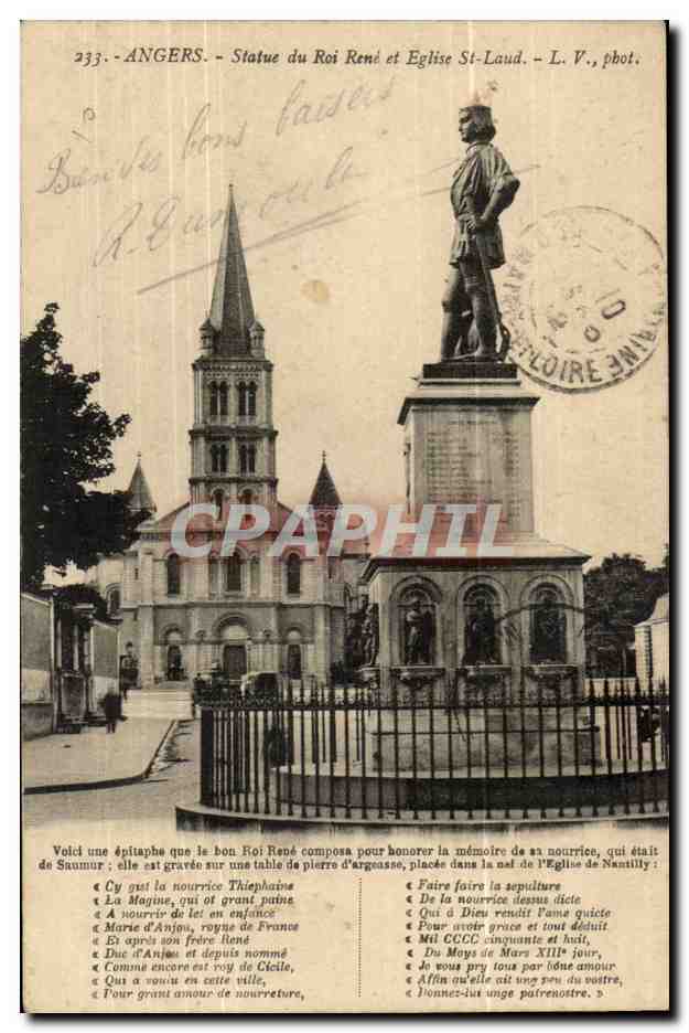 Angers CPA Le chateau Statue du Roi Rene Eglise St Laud