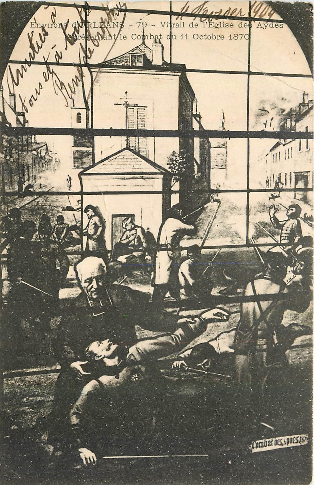 Environ d'Orléans - 70 - Vitrail de l'Église des Aydes représentant le Combat du 11 Octobre 1870